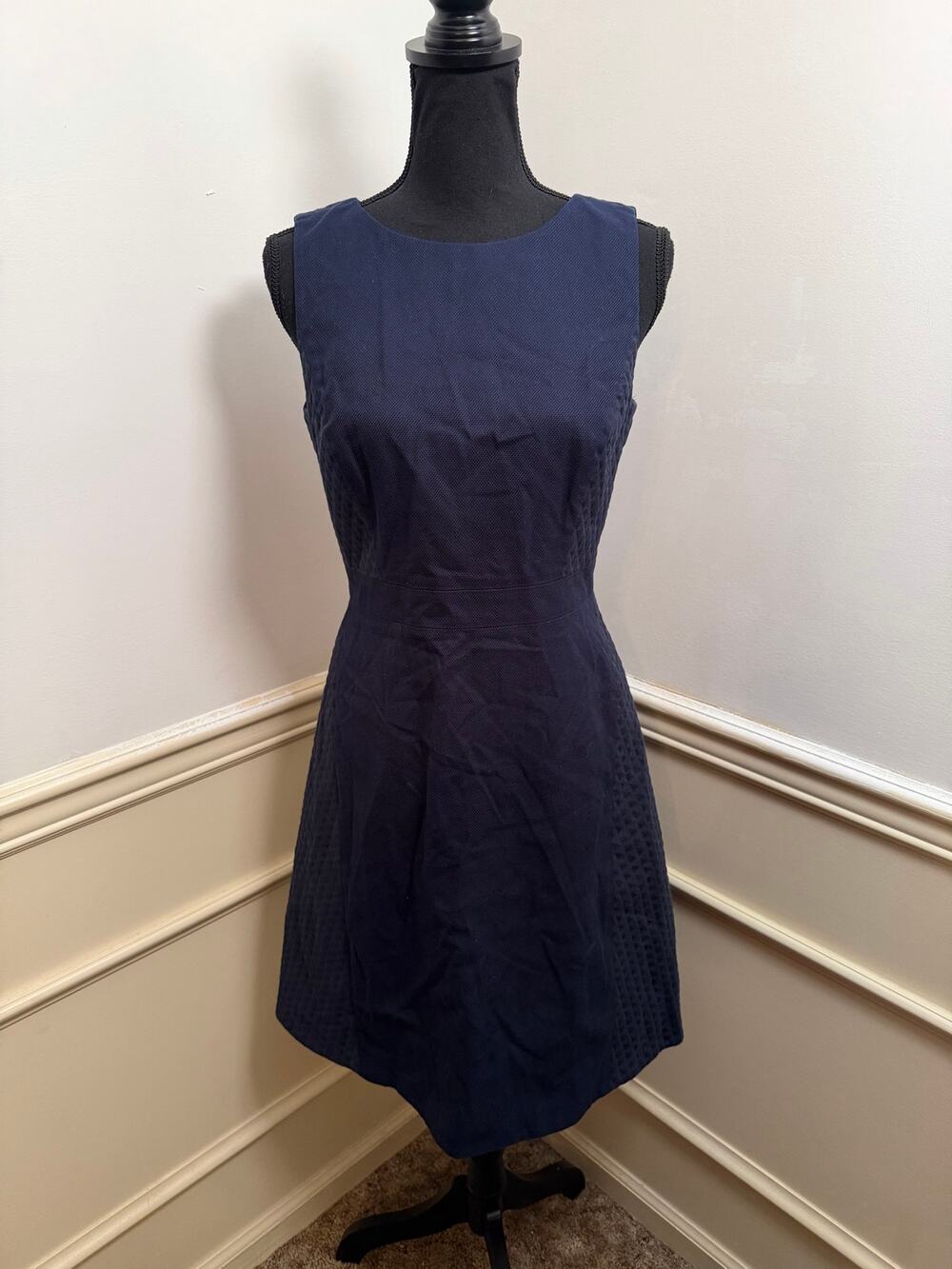 J.Crew Navy Blue Textured Diamond Jacquard Sheath Career Dress Corporate